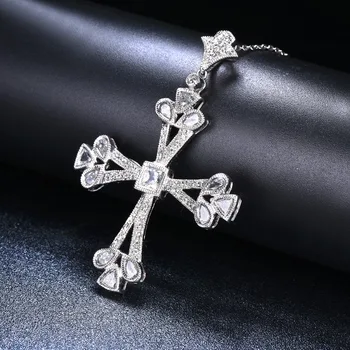 

Women's Vintage Cross Pendant Necklace Genuine 925 Sterling Silver Cubic Zirconia Pendants Fine Jewelry for Men New Year Gift