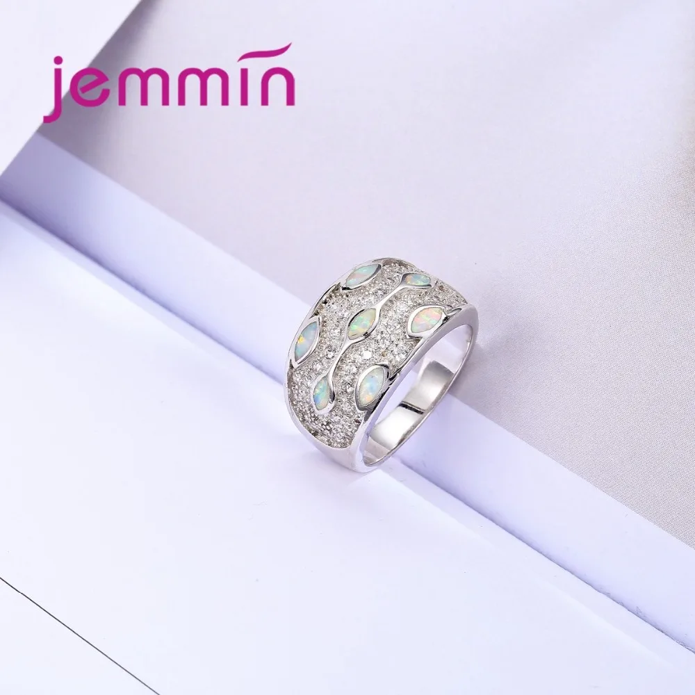 Женское широкое свадебное кольцо бренд 925 стерлингового серебра ювелирные изделия микро-инкрустация Полный белый кубический цирконий Кристалл кольцо с белым опалом
