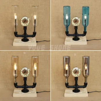 

two winebottles design amber color G4 wooden waterpipe desk lamp