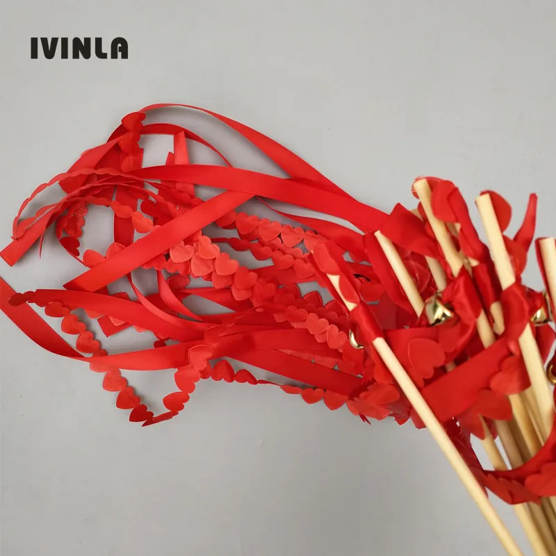 

Новейшие 30 шт./лот свадебные ленты с красным сердцем и золотым колокольчиком для украшения свадьбы