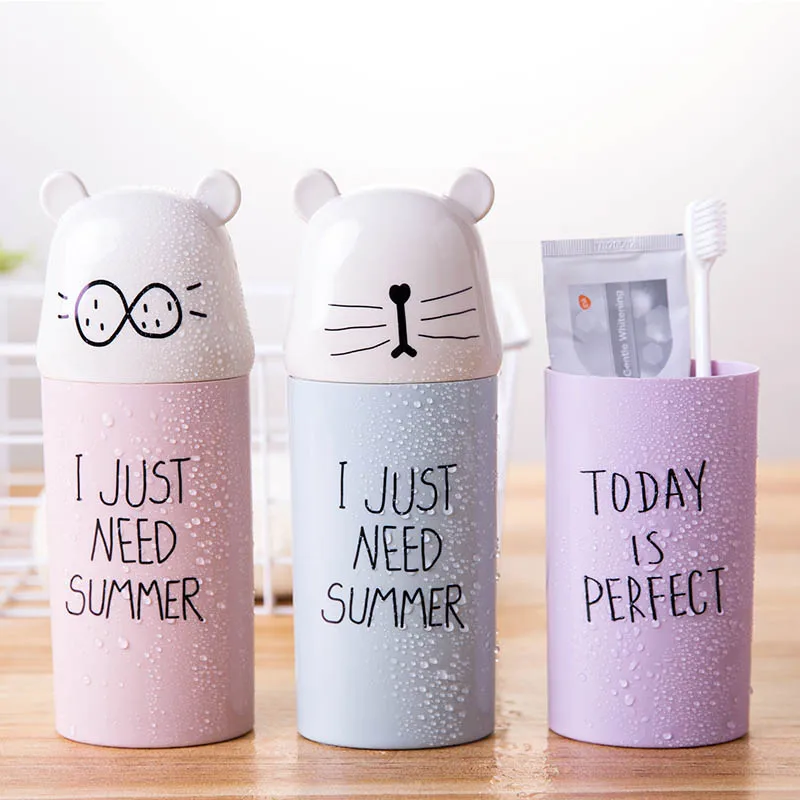

Potable Plastic Travel Necessary 1 PC Bathroom Accessories Set Toothpaste Storage Cup Toothbrush Holder Cartoon Water Bottle