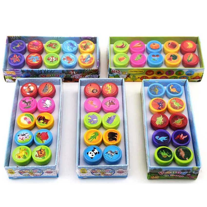 

3/6/10/12 Pcs Kids Cartoon Stamper Baby Children Custom Learning Plastic Rubber Self Inking Stamps Toys