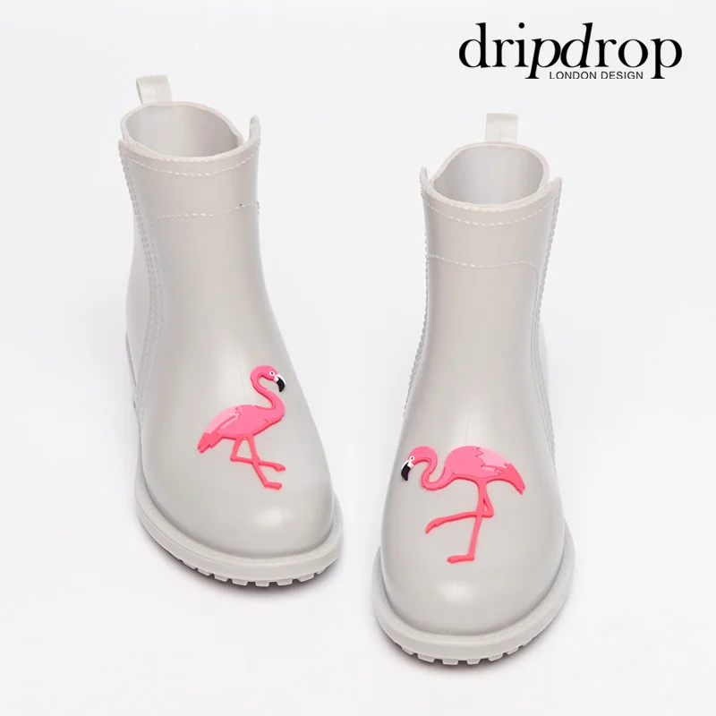 Gummistiefel À Pvc Courtes Étanche Damen gris Femelle Chaussures Flamingo Bottes Eau Noir Cheville Femmes Talons Pluie Caoutchouc En Hauts Rainboots FXn7wq