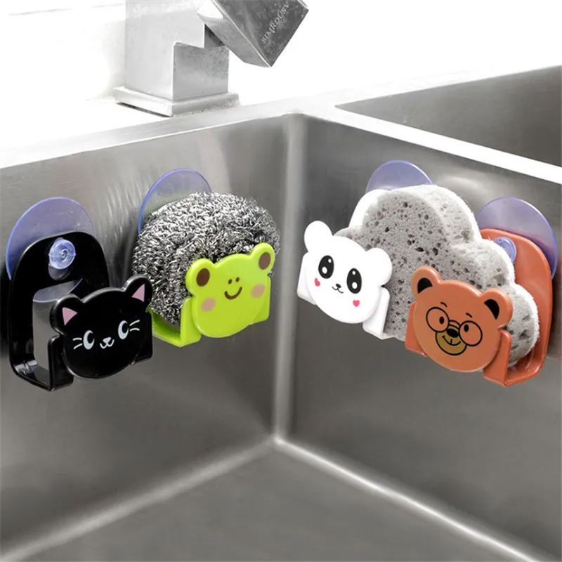 

1pcs kitchen accessories cartoon sponge rag storage rack with suction cup home decoration Bathroom Supplies hook gadget-C