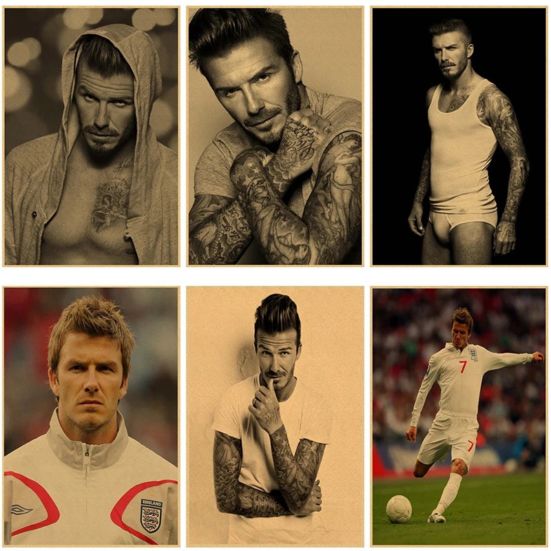 

British Soccer Football Star David Beckham Posters Design Drawings Decorative Painting Core Kraft Paper Posters Wall Stickers