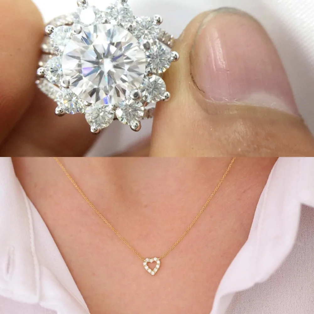 

Custom 7mm center stones and heart necklace all in 14K white gold.