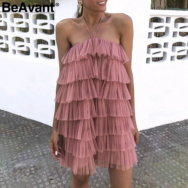 BeAvant сексуальное Сетчатое платье женское Холтер без Рукавов многослойное платье для торта женские летние вечерние короткие платья