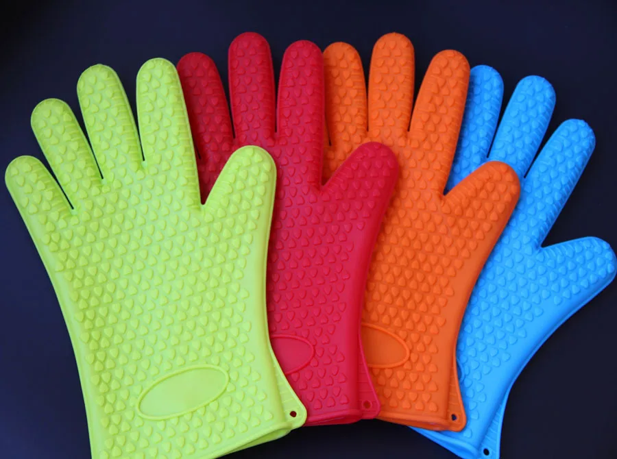 1696 рукавицы для микроволновой печи, высокотемпературные перчатки для выпечки Кухонные анти ожоги теплоизоляционные Противоскользящие силиконовые перчатки для пальцев