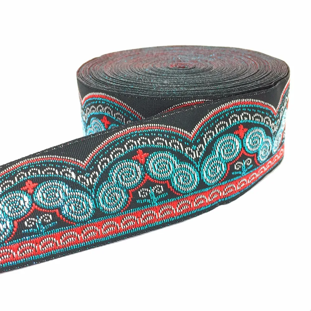 

ZERZEEMOOY 33MM 8YARD/LOTS Polyester Woven Jacquard Ribbon black background green flowers for curtain and clothing accessory