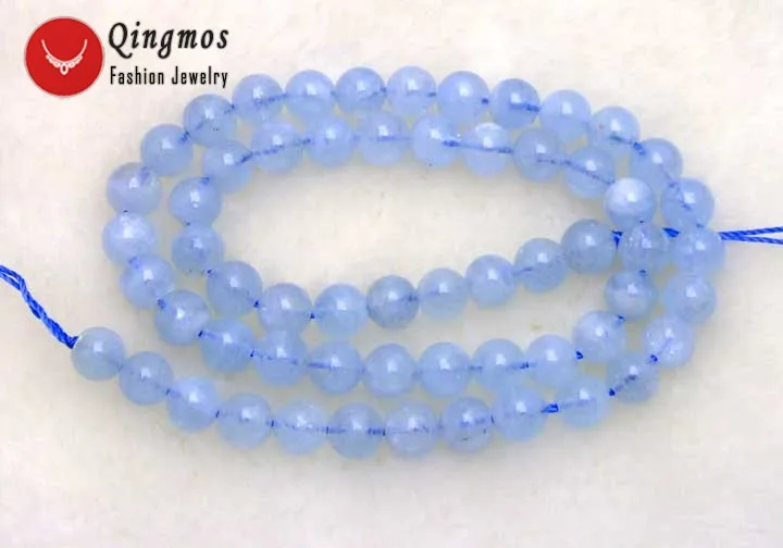 Qingmos Genuine 5-6mm Round Natural Blue Aquamarines Stone Beads for Jewelry Making Necklace Bracelet Loose Strand 15&quot-los152 |
