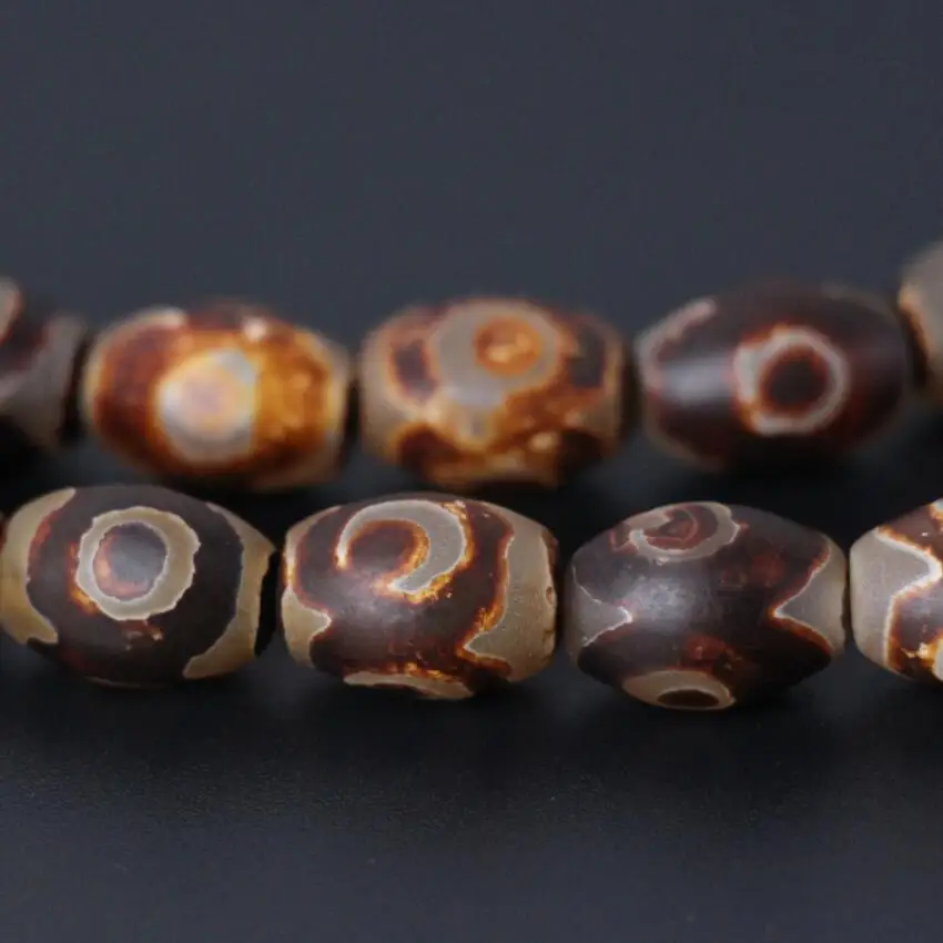 Different size 3Strands/Lot,Brown Mystical Old Tibetan Onxy Dzi Oval Rice Shape 3 Eye Beads Wholesale,DIY Jewelry Making