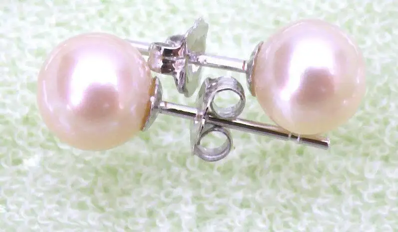 

Free Shipping >>>>6.5mm Round White Akoya Pearls Earring 14k Solid White Gold