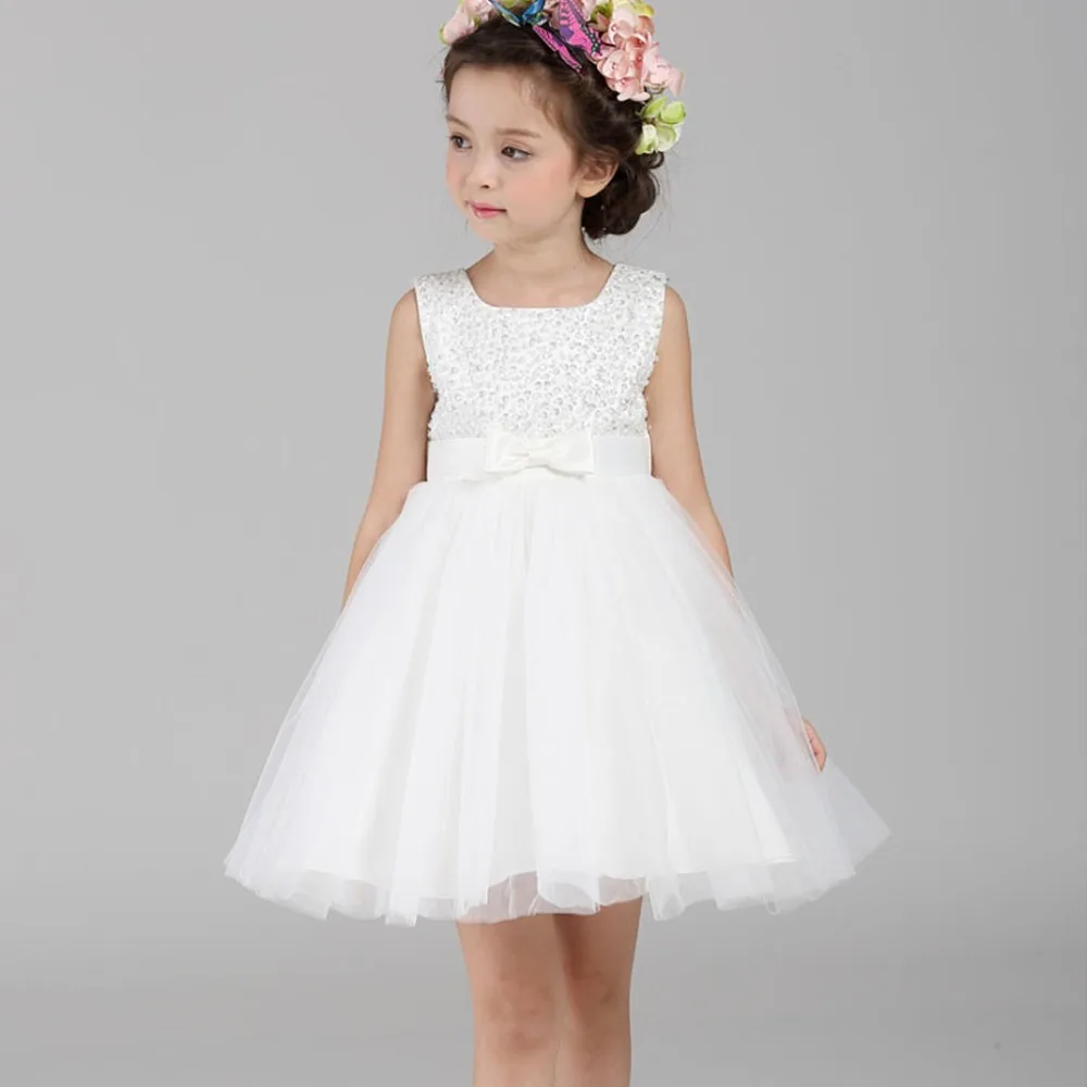 

2019 White Chiffon Flower Girl Dress Sequin Pageant Kids Gowns for Girls Birthday Dresses Party Children Princess Costumes