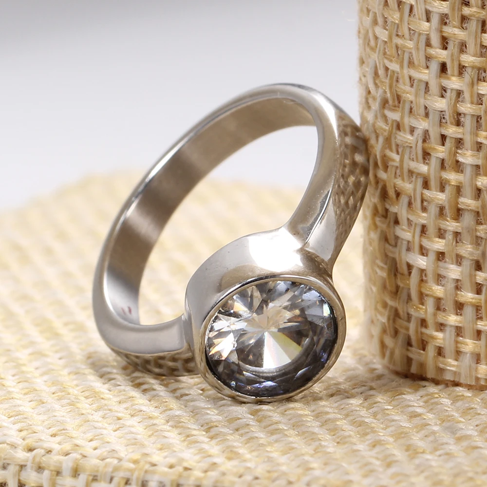 Круглый ААА Циркон Роскошные ювелирные изделия для помолвки кольца из нержавеющей стали свадебные кольца для женщин аксессуары