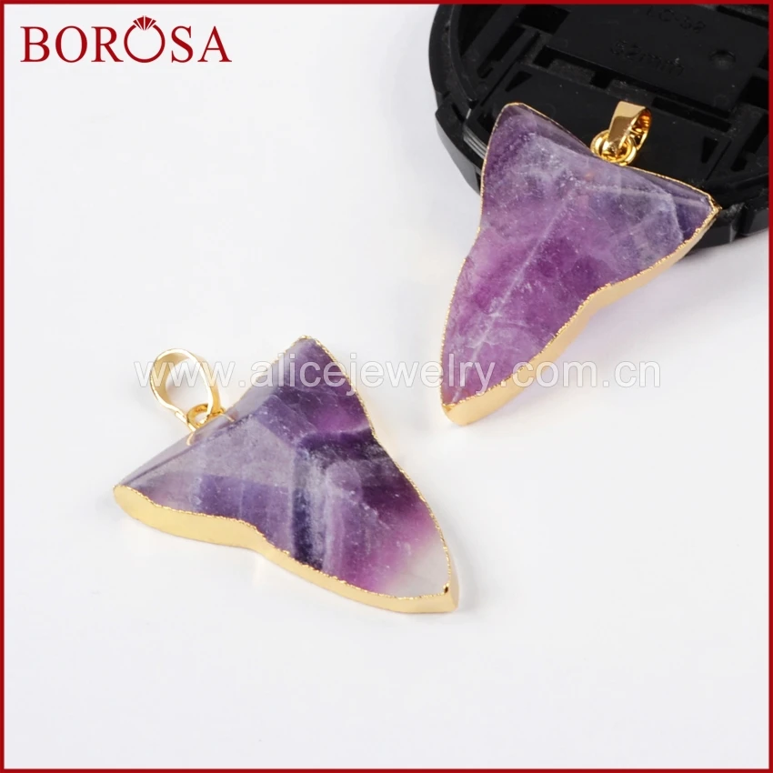 

BOROSA Clearance Sale 10PCS Fashion Gold Color Natural Arrow Multi-Color Fluorite Faceted Pendant Beads Gems Jewelry G0563