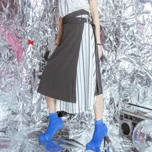 Новые темпераментные строчки стандартная юбка талия галстук Полосатый Длинные брюки для девочек