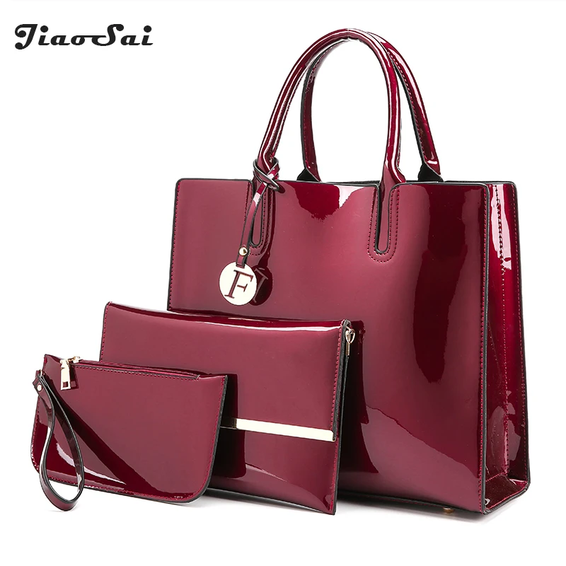 Bolsos de cuero de charol de lujo 3 piezas bolso cruzado de hombro lacado para mujeres Casual bolso de mensajero conjunto de embrague Feminina