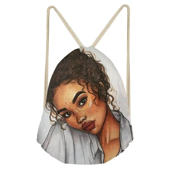 

NOISYDESIGNS Drawstring Bags for Women Black Art African Girls Printing Beach Bag Ladies Mini String Bagpack Children Book Bags