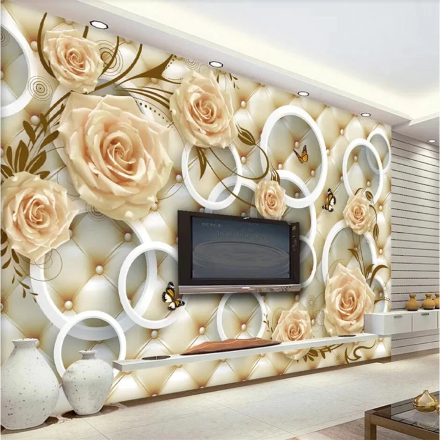 カスタム 3d 壁紙イエローローズつる 3d 黒丸ソフトパックテレビの背景の壁論文の家の装飾 Papel デ Parede 3d 壁紙 壁紙 Aliexpress