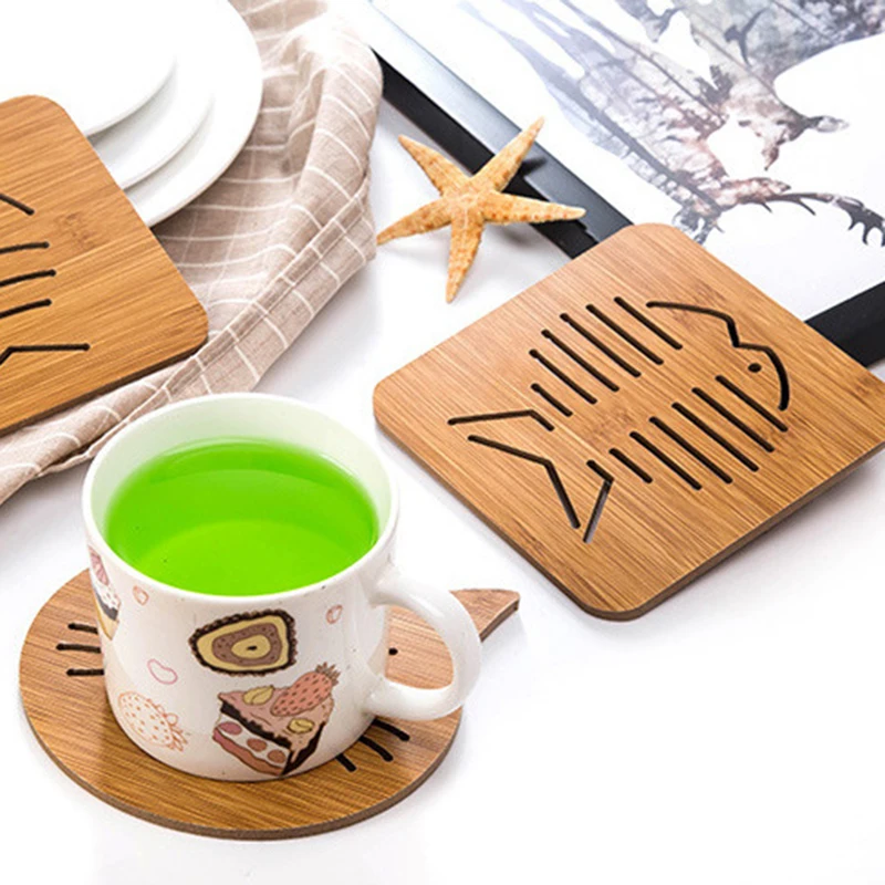 

Kitchen Cartoon Wooden Table Mats Stand Hot Non-Slip Insulation Anti-Slip Mat Cute Placemat For Dining Table Cup Pad Coaster