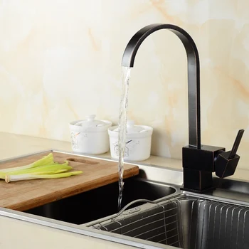 

Hot and Cold Water kitchen sink faucet Polished Black Brass Swivel Kitchen Water mixer Tap 360 Degree Rotation ORB Kitchen Taps