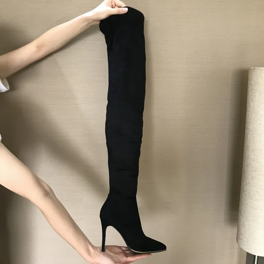 2018 Brand Stretch Suede Leather Thigh High Heels boots Women Winter Boots Stiletto Heels Sexy Over the Knee Boots Female Shoes