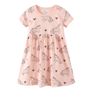 

Jumping meters Cotton Unicorns Dresses baby girls clothes short sleeve princess tutu party children summer clothes kids dress