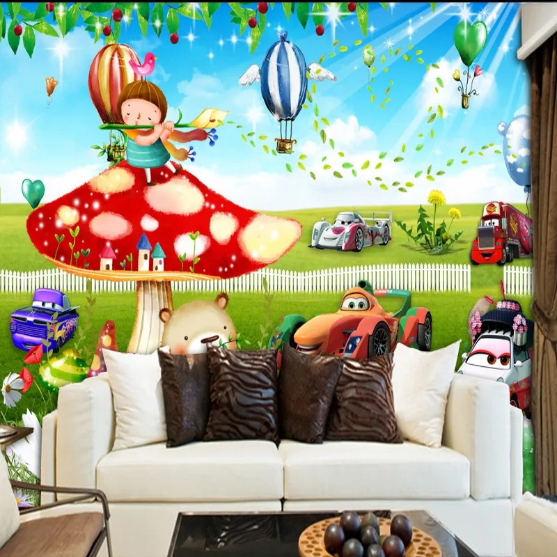 Wallpaper 3d Stereo Kartun Jamur Mural Indah Kamar Anak Tk