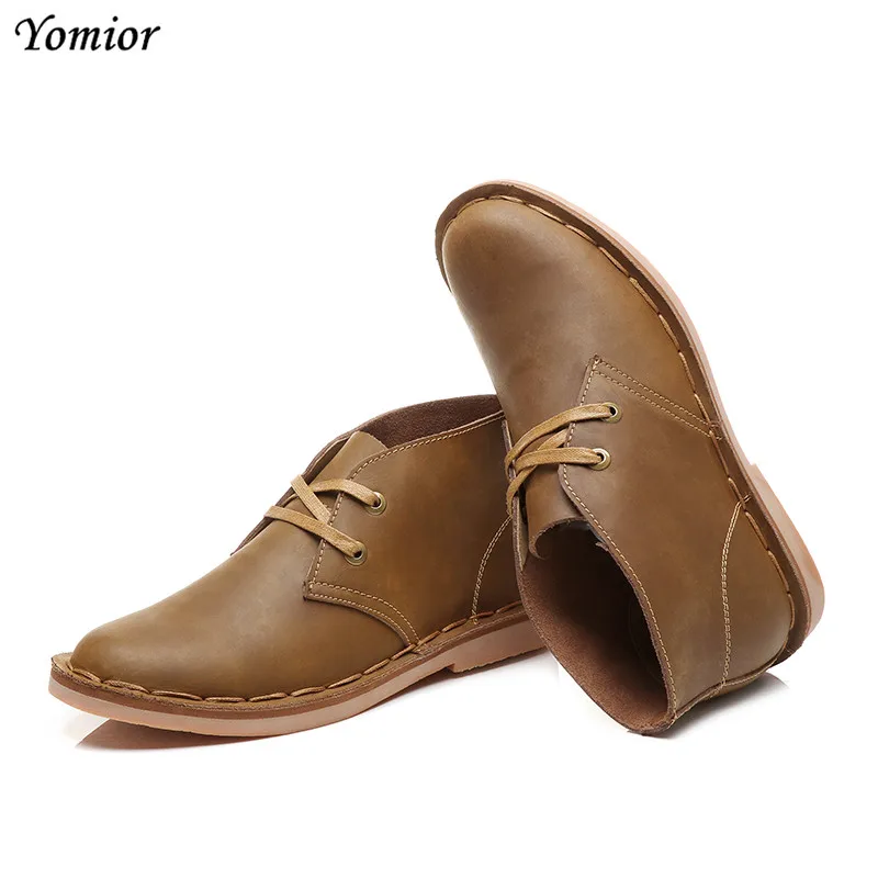 Yomior осень-зима Винтаж круглый носок натуральной Повседневная кожаная обувь Для мужчин Высокое качество Уличная Рабочая Челси сапоги в