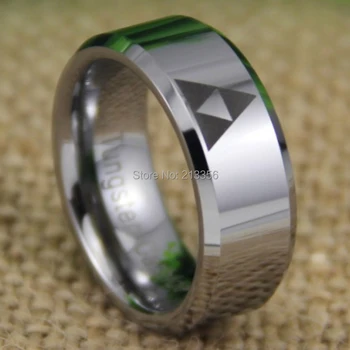 

Free Shipping USA UK CANADA RUSSIA Brazil Hot Selling 8MM SUPER LEGEND Of ZELDA Triforce Silver Bevel Mens Tungsten Wedding Ring
