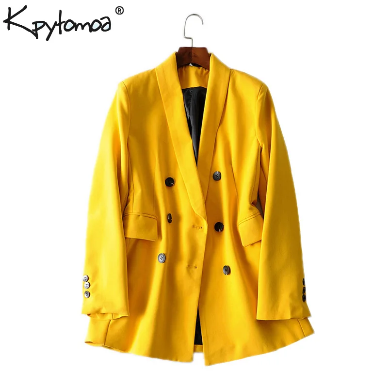 

Vintage Stylish Double Breasted Blazers Coat Women 2019 Fashion Long Sleeve Workwear Office Lady Outerwear Casual Chaqueta Mujer