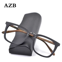 AZB деревянная оправа для очков с прозрачными линзами, Мужские квадратные очки для близорукости по рецепту, мужские очки с деревянной оптической оправой