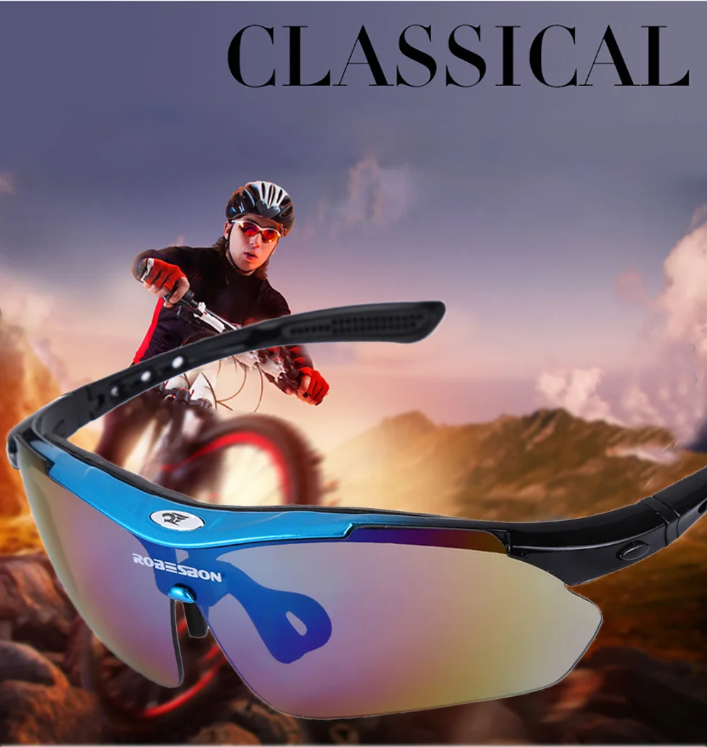 ROBESBON 0089 Men Cycling Eyewear Sunglass Outdoor UV400 Sports Glasses 5 Lenses