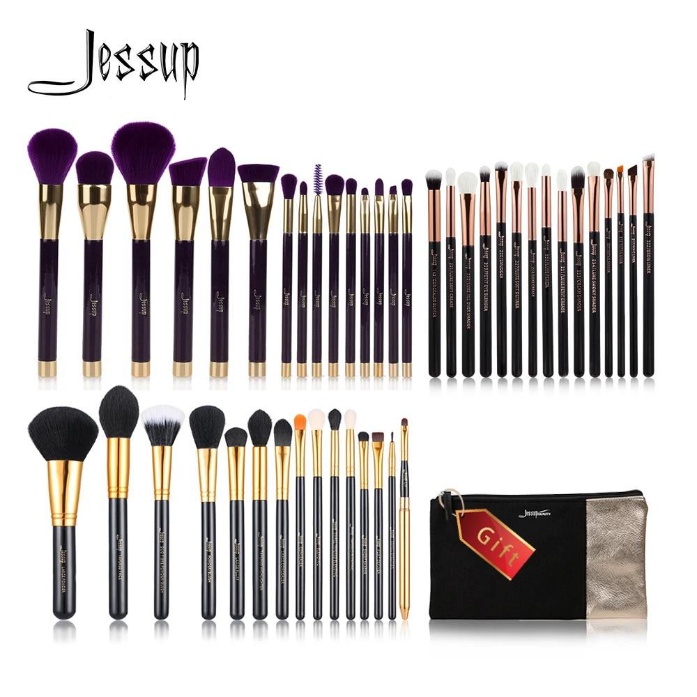 

Jessup Buy 3 get 1 gift Makeup Brushes set Contour Concealer Powder Foundation Make up brush Eyeshadow Eyeliner Lip Cosmetic Bag