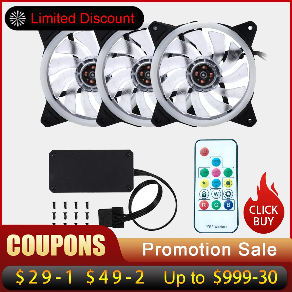 CPU Cooler Cooling Fans PC Cooling Fan Adjustable RGB LED Light Fan Cooler for CPU Computer Case with Remote Control 3 /6 /8 pcs