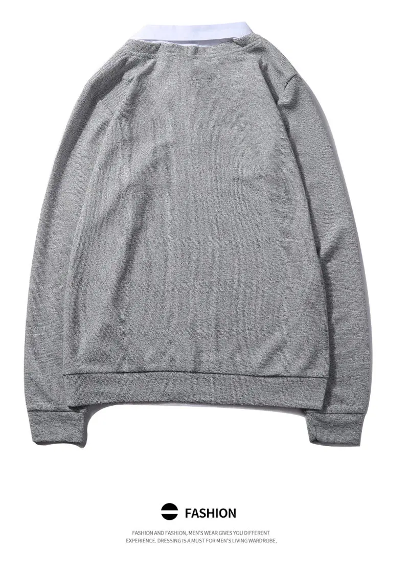 2019 New Fashion Simulation 2 Sweatshirts Male Solid Hoody False 2PCS Hoodies Men Shirt Collar Autumn Spring Winter Streetwear 09