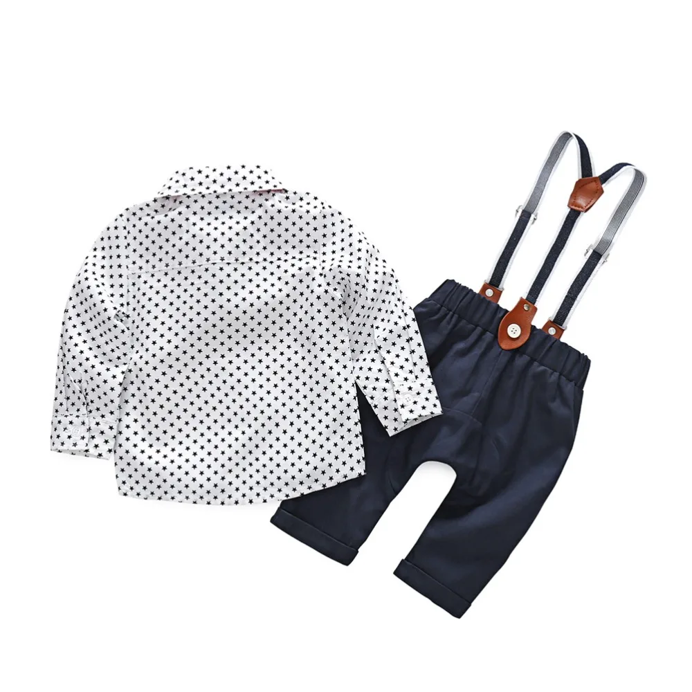 Новый Модный комплект одежды из 4 шт. для маленьких мальчиков, блузка для фотосессии, топы, рубашка + штаны на подтяжках, Костюм Джентльмена
