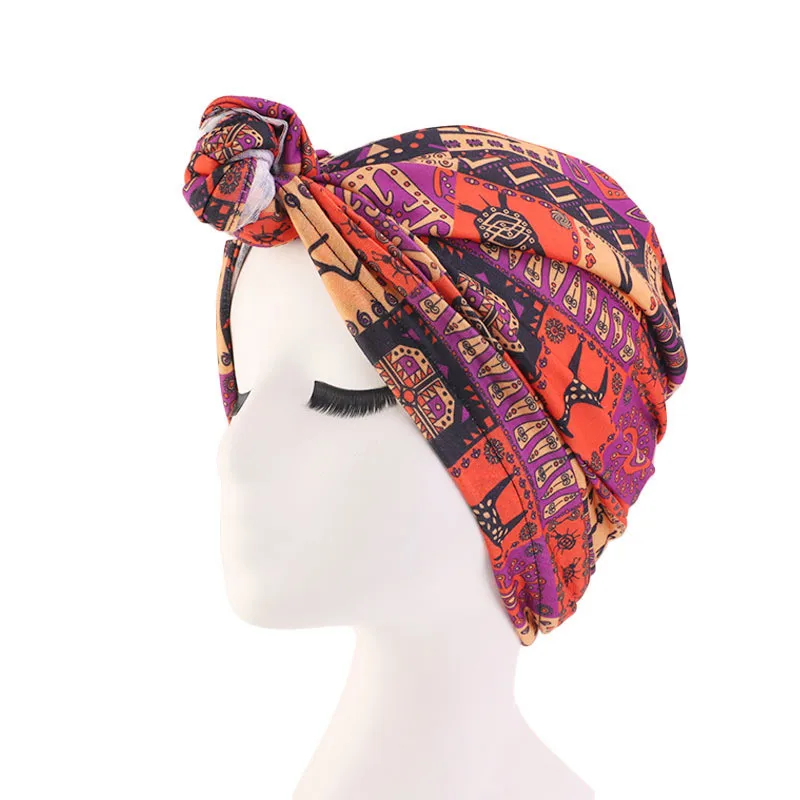 Богемный галстук Эластичный Тюрбан с оборками шапки бини банданы шарф для головы головные уборы для женщин 56