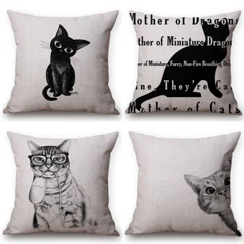 

Cute Black Cat Decorative Cushion Cover Cotton Linen Square Throw Pillow Cover 45x45cm Pillow Case Home Office Car Sofa Decor