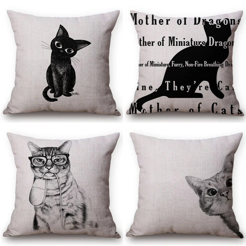 لطيف القطة السوداء الزخرفية وسادة تغطي القطن الكتان رمي غطاء وسادة 45x45 سنتيمتر مربع وسادة القضية الرئيسية مكتب سيارة صوفا ديكور لطيف القطة السوداء الزخرفية وسادة تغطي القطن الكتان رمي غطاء وسادة 45x45 سنتيمتر مربع وسادة القضية الرئيسية مكتب سيارة صوفا ديكور