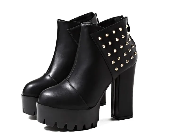 

2016 Ultra High Heels Shoes Woman Punk Boots Spikes Ankle Boots Rivet Bota Women lita Platform Booties Zipper Lady Shoes