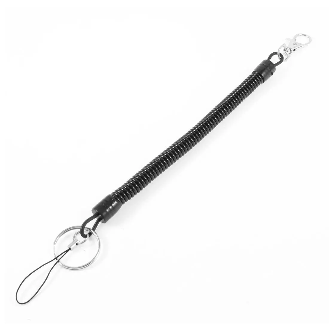 

Lobster Clasp Hook Lockable Cord Stripe Elastic Black Coil Lanyard for Mobile Phone