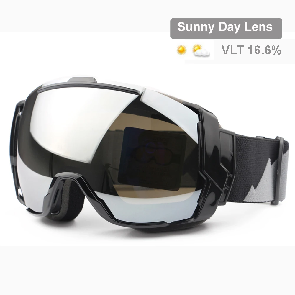 Snowboard Goggle Skiing UV400 Sunny Cloudy Day Lens Options Wear Over Rx Glasses 