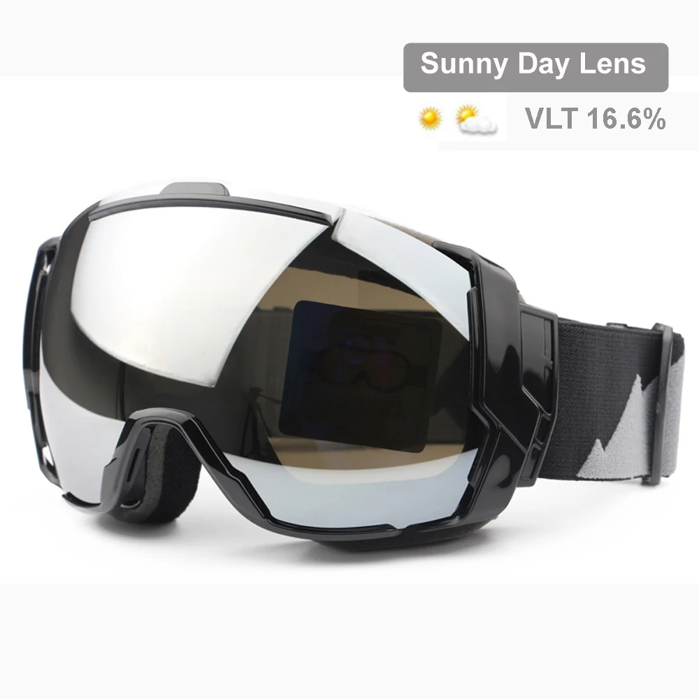 نظارات واقية للتزلج UV400 مكافحة الضباب مع يوم مشمس عدسة يوم غائم عدسة الخيارات ، على الجليد نظارات شمسية ملابس أكثر من النظارات Rx