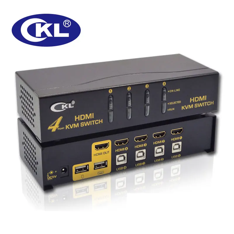  CKL USB HDMI KVM Switch 4 Port without Cable PC Monitor Keyboard Mouse Switcher Support Hotkey Auto