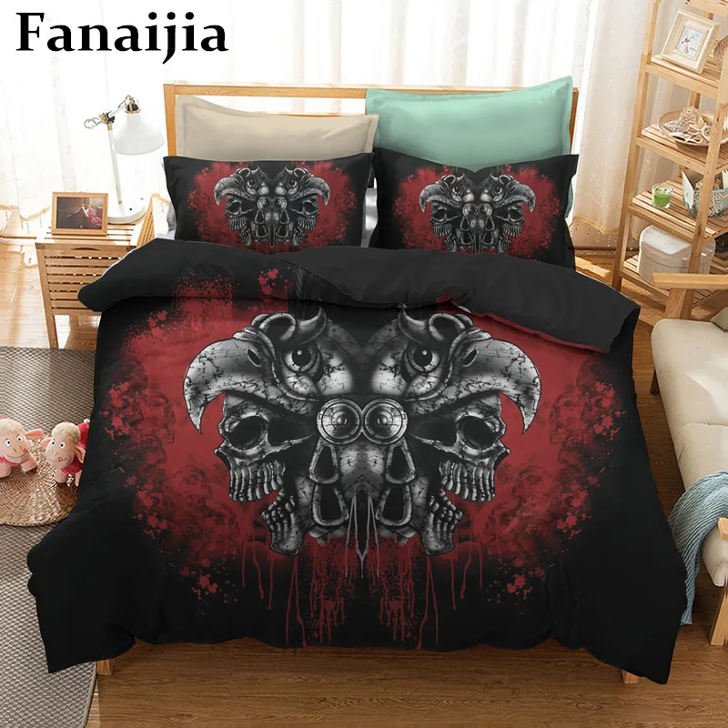

Fanaijia Eagle Skull Bedding Sets queen size Sugar skull Duvet Cover Bed cool skull Print Black Bedclothes AU US bedline