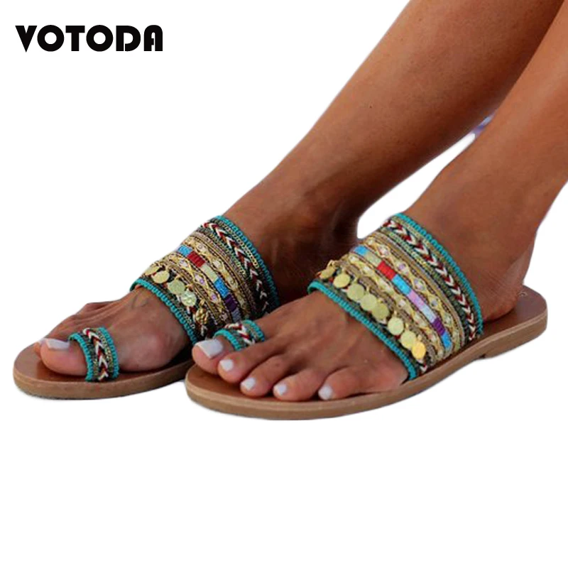 

Hot New Summer Women Fashion National Style Slippers Clip Toes Beach Flip Flops Flat Open Toe Shoes Anti Slip Outdoor Slippers