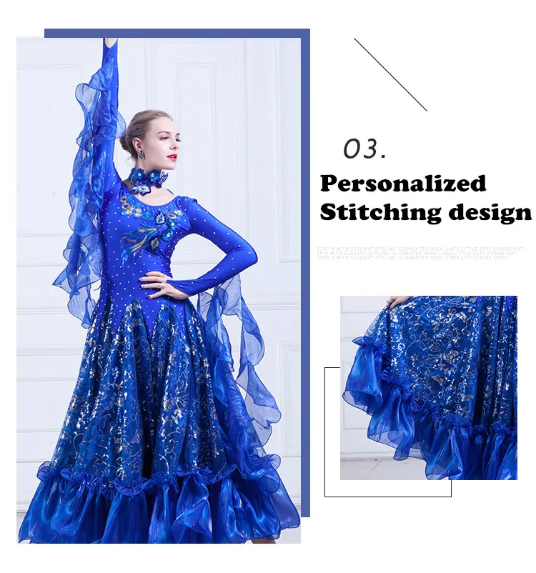 2018新しい王室勒赤いグリーンローズ新しいスタイル社交スタンダードダンスドレスワルツ競争ドレスレディ社交ダンスドレス