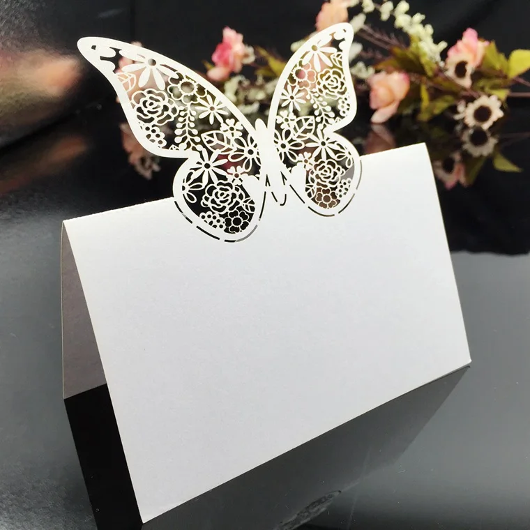 50pcs Laser Cut love butterfly flower Table Name Place Card  Wedding birthday Party Decoration Favor