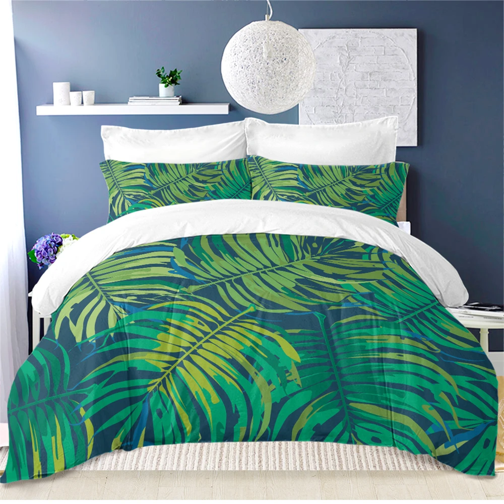 Jungle Green Leaves Bedding Set Tropical Pattern Duvet Cover Set Twin